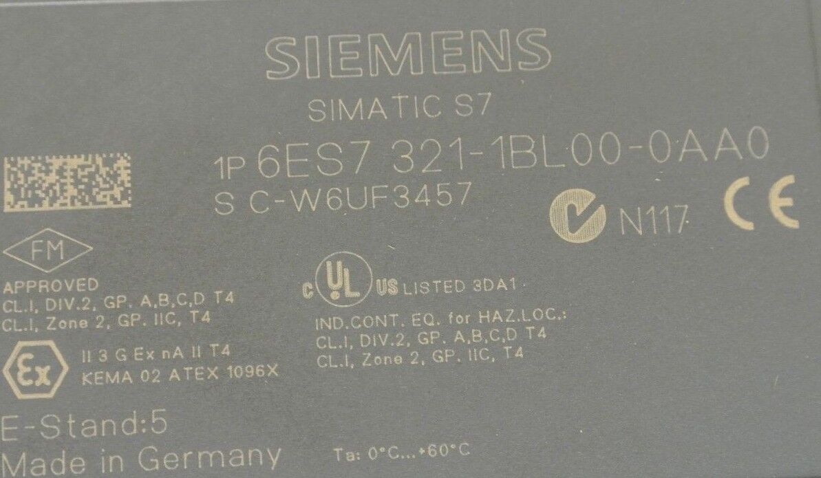 SIEMENS 6ES7 321-1BL00-0AA0 / SIMATIC S7 DIGITAL INPUT MODULE / PLC / 24V / 32PT