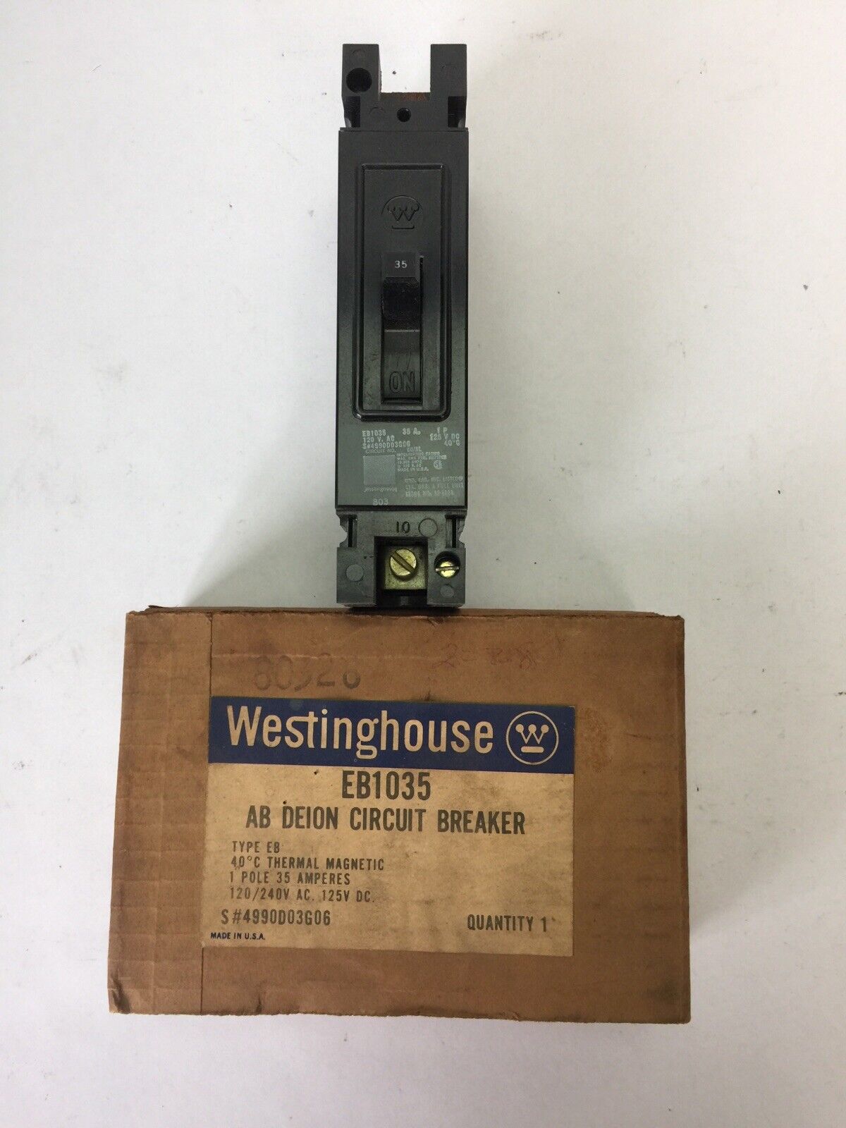 WESTINGHOUSE EB1035 CIRCUIT BREAKER 35AMP 1POLE 120/240VAC 125VDC 4990D03G06
