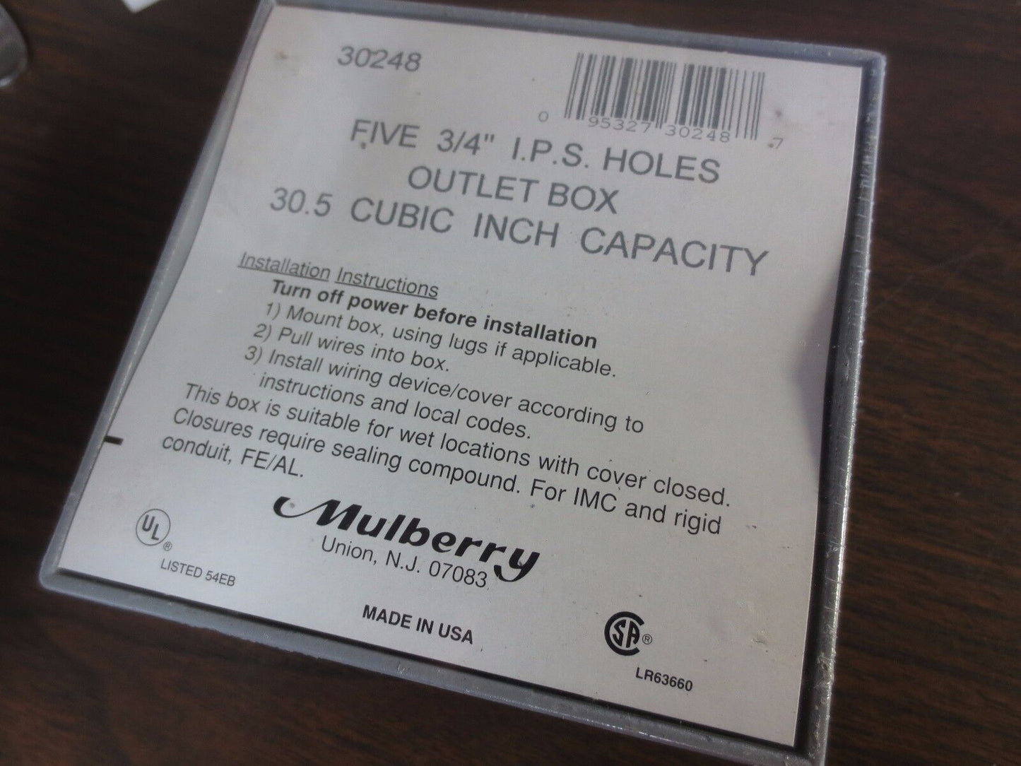 MULBERRY 30248 OUTLET BOX FIVE 3/4" I.P.S. HOLES - 30.5 CUBIC INCH CAP'Y LOT / 6