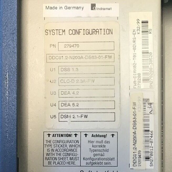 INDRAMAT DDC01.2-N200A-DS63-01-FW DIGITAL A.C.SERVO COMPACT CONTROLLER 279470