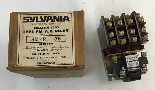 SYLVANIA 7303 3M4R-76 TYPE PM AC RELAY / 110-120V / 4 N.O. / 4 N.C./ NEW SURPLUS