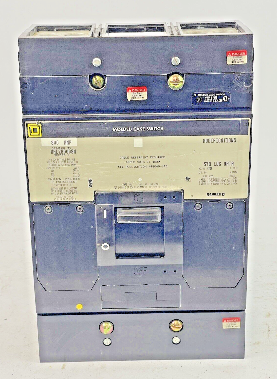 SQUARE D - MHL260008M SERIES 2 - CIRCUIT BREAKER - 800 A, 480 VAC, 3 POLE