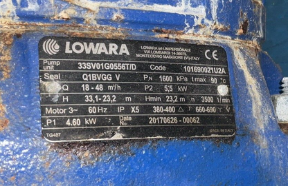 LOWARA PLM132RB5/355 E3 PUMP 60 HZ60 3500MIN 33SV01G0556T/D 380-400