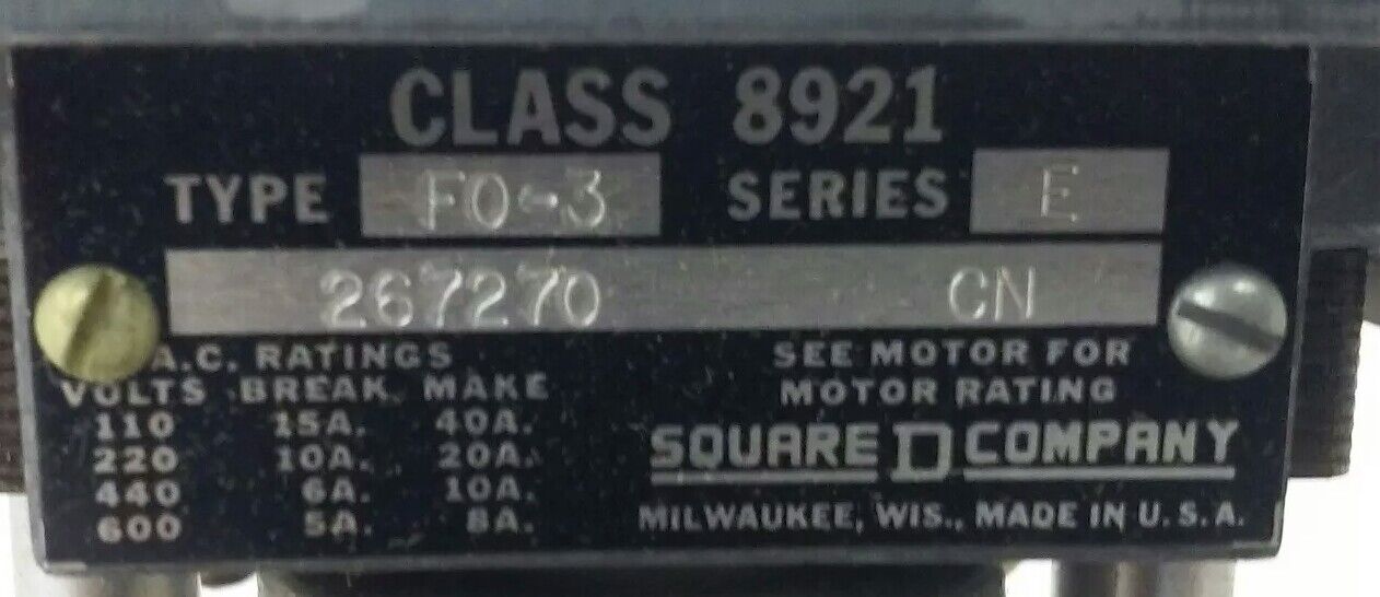SQ. D CLASS 8921 TYPE FO-3, MOTOR DRIVEN TIMER UNIT 8921-FO3, 208-220/240V, 60HZ