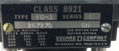 SQ. D CLASS 8921 TYPE FO-3, MOTOR DRIVEN TIMER UNIT 8921-FO3, 208-220/240V, 60HZ