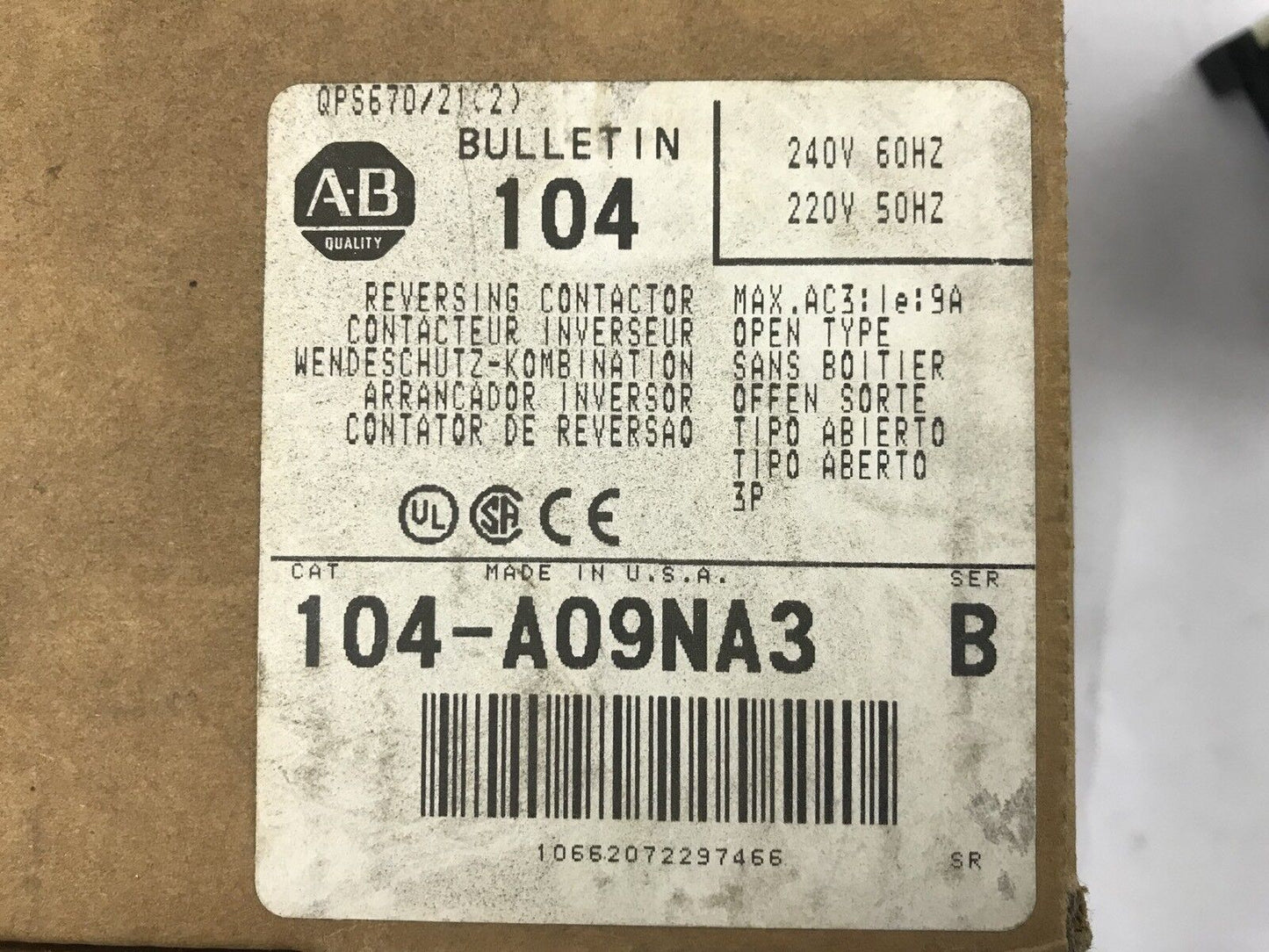 ALLEN BRADLEY 104-A09NA3 (Surplus New In factory packaging)