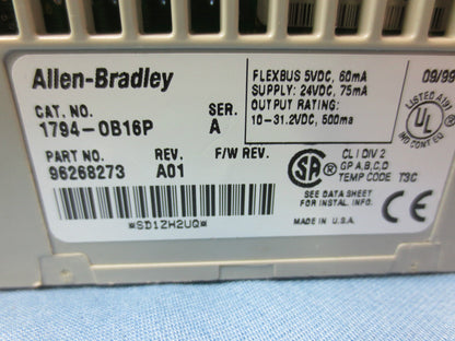 ALLEN-BRADLEY 1794-OB16P, Ser. A, Rev. A01 / FLEX I/O OUTPUT MODULE