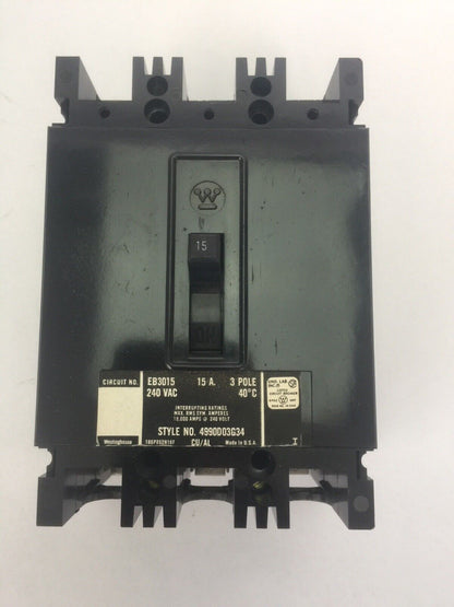 WESTINGHOUSE EB3015 AB DE-ION CIRCUIT BREAKER 15A 240VAC 3 POLE 4990D03G34