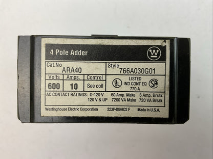 WESTINGHOUSE ARA40 4 POLE ADDER 600VAC 10AMP 766A030G01