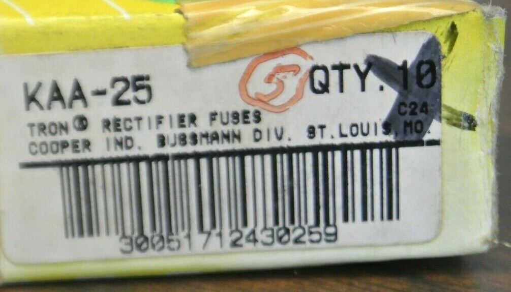 LOT of 5 / BUSSMANN / TRON KAA25 RECTIFIER FUSE / 25A / 130V / NEW SURPLUS