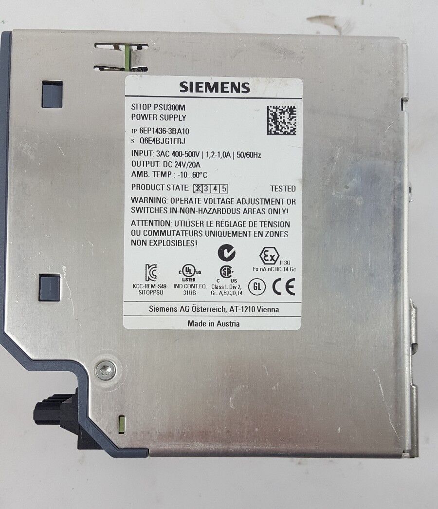 SIEMENS 6EP1436-3BA10 POWER SUPPLY INPUT 3AC 400-500V 1,2A-1,0A OUTPUT 2VDC 20A
