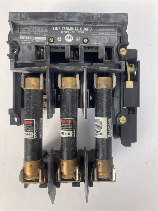 ALLEN BRADLEY 1494V-DS60 DISCONNECT SWITCH 60A 600VAC 250VDC 50HP FRS-R-60 FUSES