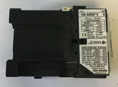 ALLEN BRADLEY 100-A09NZ*3 CONTACTOR SER.B 9A 600VAC ***LOTOF2***