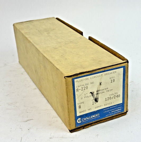 CHALLENGER *BOX OF 10* - A220K - COM. TRIP CIRCUIT BREAKERS -2 POLE/20 A/240 VAC