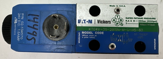 EATON VICKERS KTG4V-3S-2B15N-M-U-H5-60 HYDRAULIC VALVE 02-134570 24VDC 1.6AMP