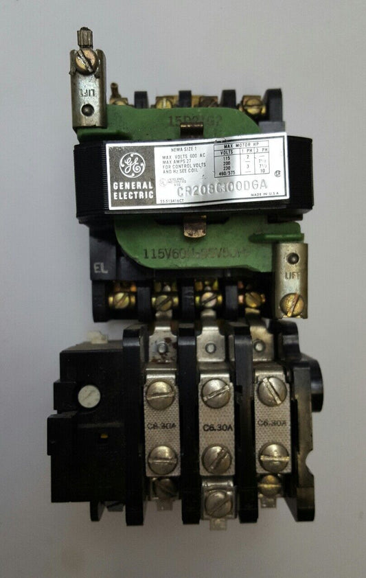 GE CR208C100DGA Starter 600V 27A NEMA Size 1