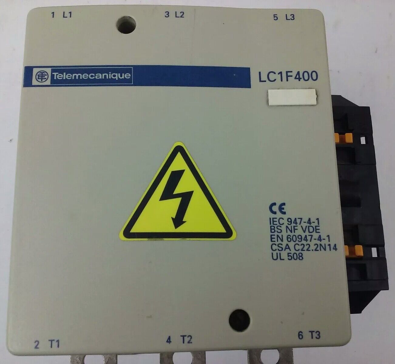 TELEMECANIQUE LC1F400 CONTACTOR, 3PH, 3P, 600V, 420A, 300HP,W/ LX9FJ910 24V COIL