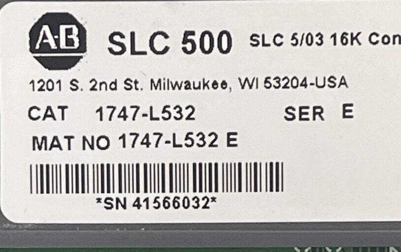 ALLEN BRADLEY 1747-L532 SER E SLC 5/03 16K CONTROLLER 1747-OS 302 SER C FW 11