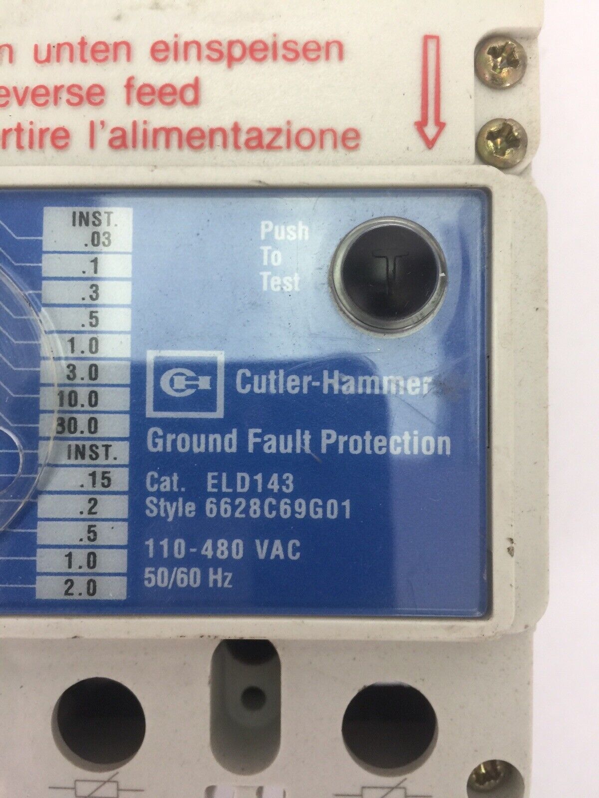 CUTLER HAMMER ELFD3100L INDUSTRIAL CIRCUIT BREAKER 100A 480VAC SER C ELD143 110-