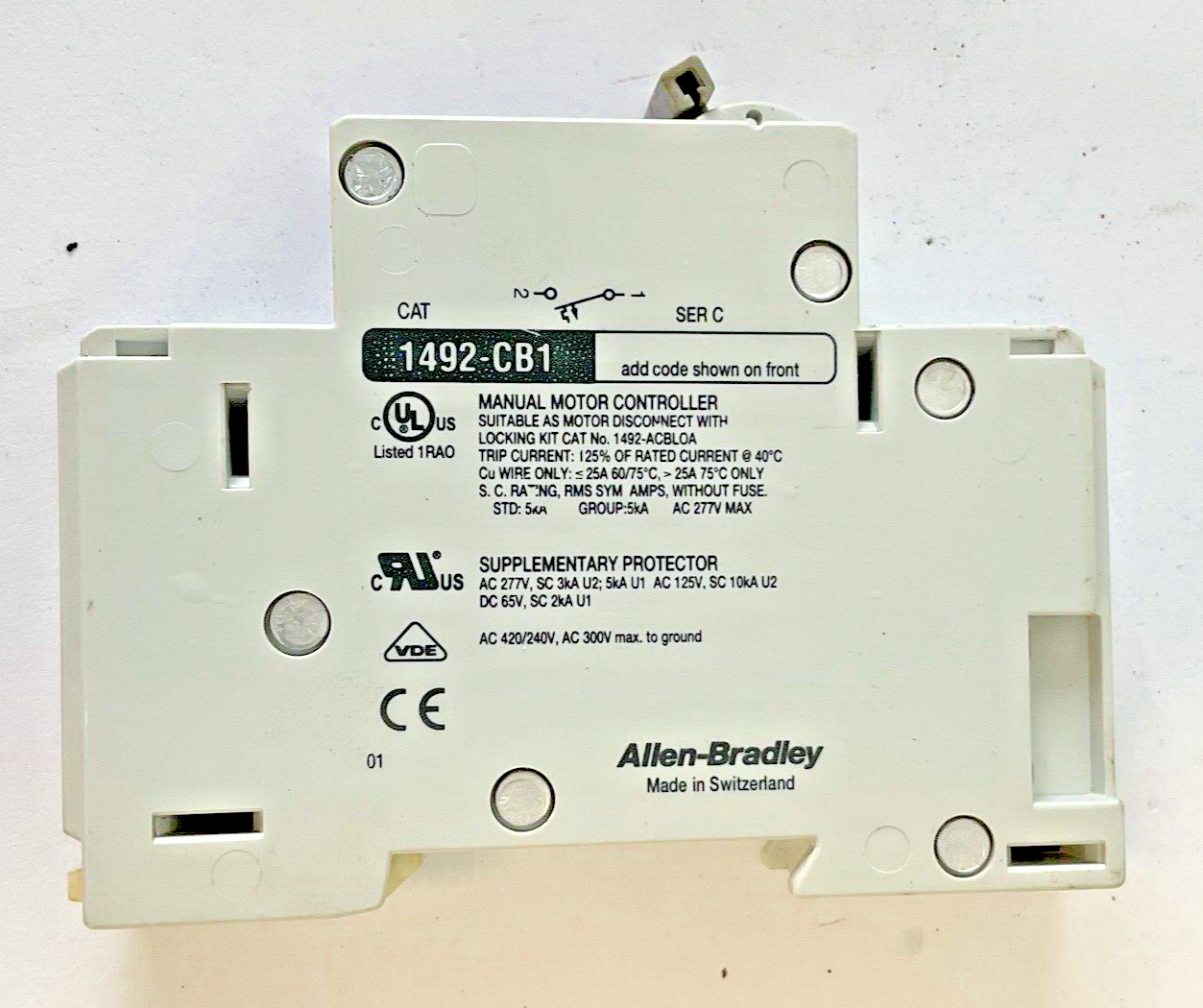 ALLEN BRADLEY 1492-CB1 G200 CIRCUIT BREAKER  2A SER.C 3HP 277VAC 1PH**LOTOF2**
