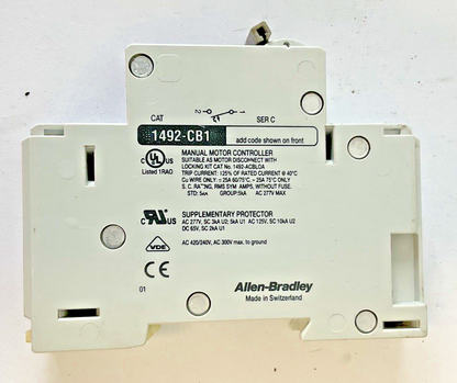 ALLEN BRADLEY 1492-CB1 G200 CIRCUIT BREAKER  2A SER.C 3HP 277VAC 1PH**LOTOF2**