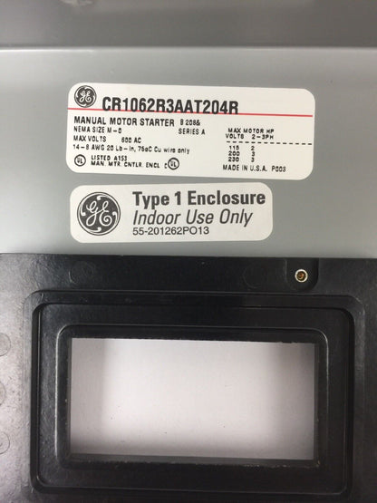 GE CR1062R3AAT204R MAN MOTOR STARTER NEMA SIZE M-0 3 POLES/OVERLOADS 480V 60HZ