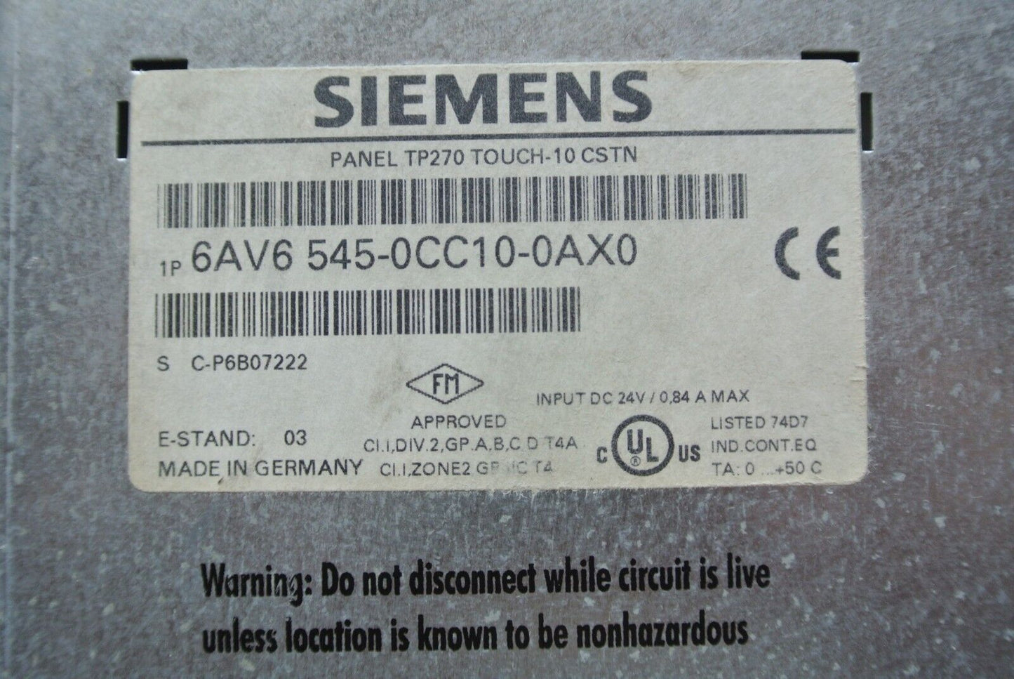 SIEMENS 6AV6 545-0CC10-0AX0 SIMATIC TOUCHSCREEN OPERATOR INTERFACE - for PARTS