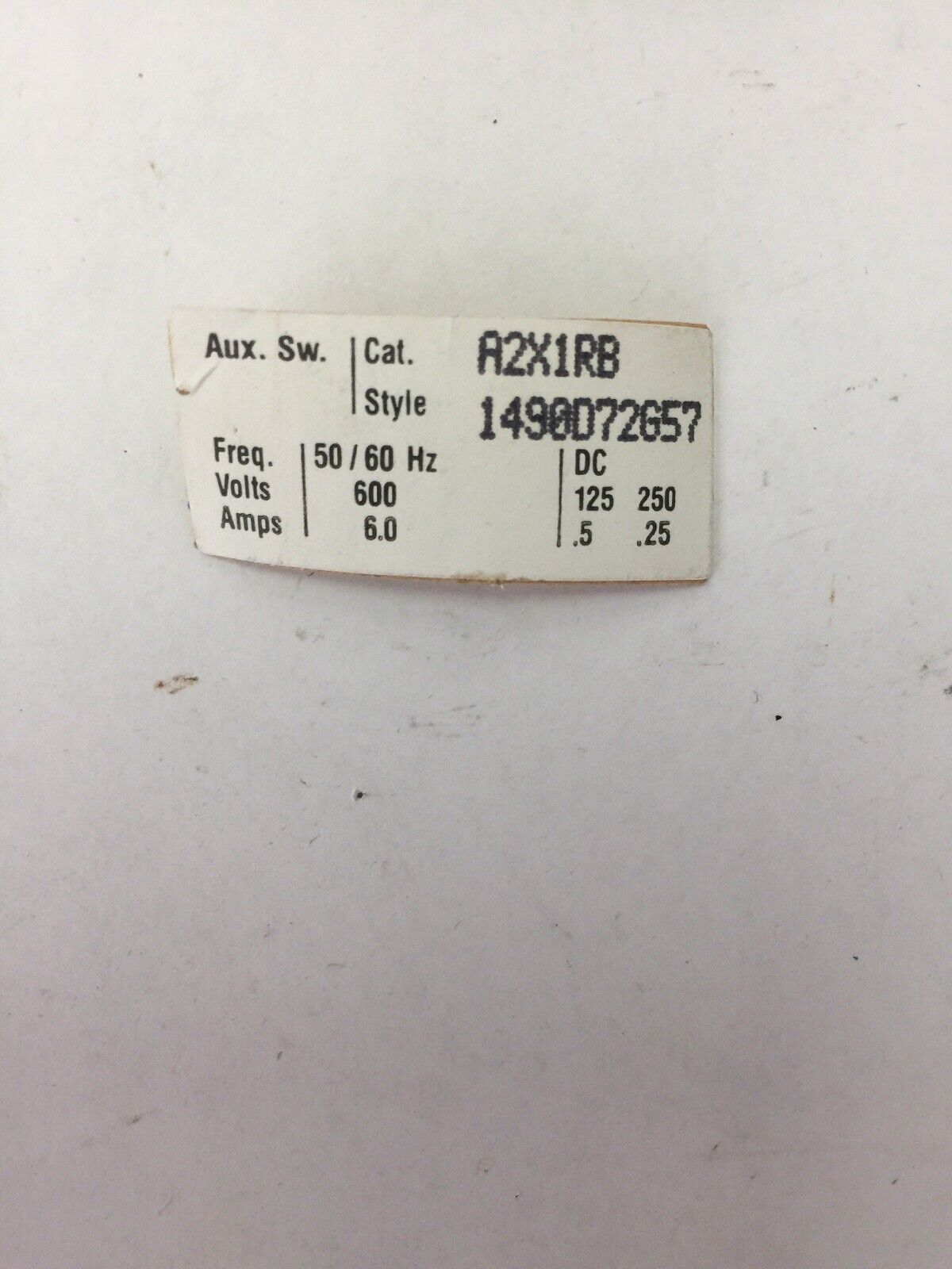 WESTINGHOUSE/CUTLER HAMMER A2X1RB AUXILIARY SWITCH 600VAC 125/250VDC 1490D72G57