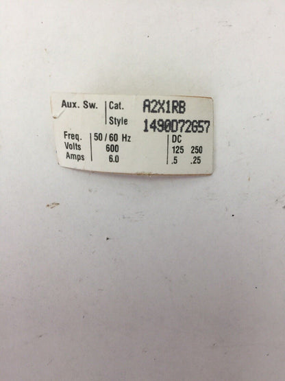 WESTINGHOUSE/CUTLER HAMMER A2X1RB AUXILIARY SWITCH 600VAC 125/250VDC 1490D72G57