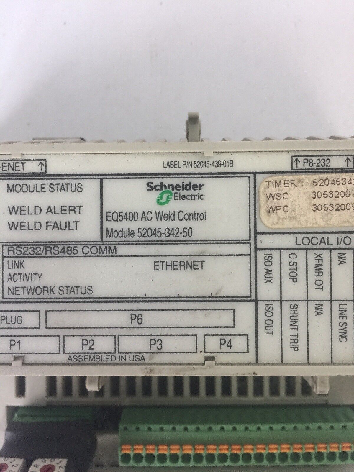 SCHNEIDER EQ5400 AC WELD CONTROL MODULE 52045-342-50 REV B