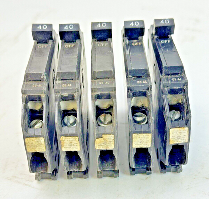 GE **LOT OF 5** - TQP140 - CIRCUIT BREAKERS - 1 POLE, 40 A, 240 VAC, TYPE TQP