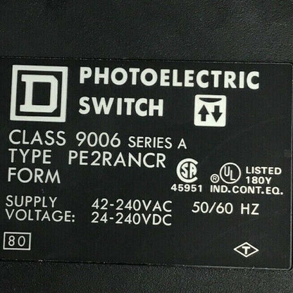 SQUARE D 9006 PE2RANCR  RETOREFLECTIVE PHOTOELECTRIC SWITCH RELAY OUTPUT SER.A