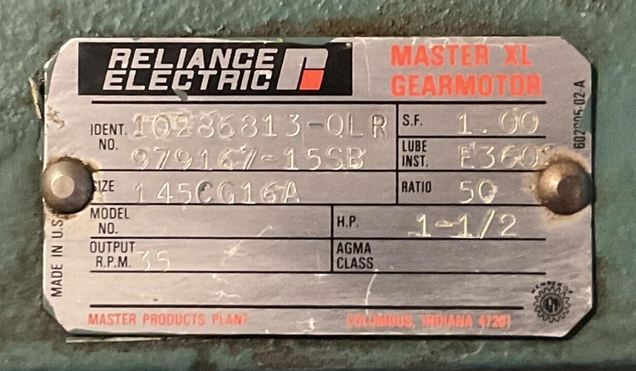 RELIANCE ELECTRIC P56H1474R-JA AC MOTOR 10286813-QLR GEAR MOTOR A52A0727