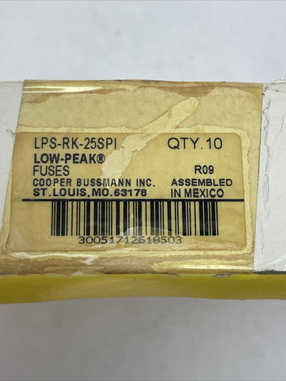 BUSSMANN LPS-RK-25SPI LOW-PEAK CLASS RK1 FUSE 25AMP 600VAC 300VDC (LOT OF 10)