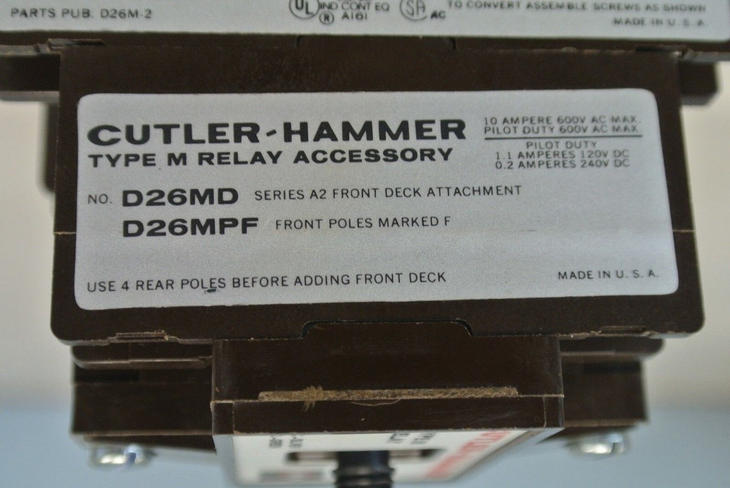 CUTLER-HAMMER D26MR60A / TYPE M RELAY / 600V / 120V COIL / 6 N.O.-0 N.C.