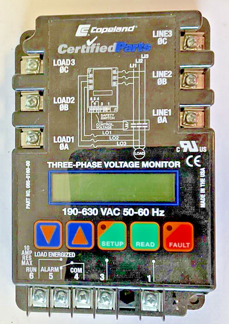 COPELAND 085-0160-00 THREE PHASE VOLTAGE MONITOR 190-630VAC 50-60HZ