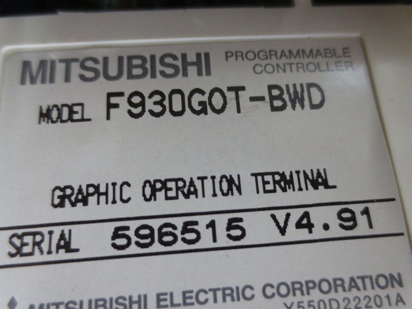 MITSUBISHI F930GOT-BWD GRAPHIC OPERATION TERMINAL V.4.91