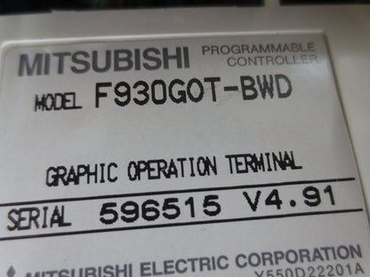 MITSUBISHI F930GOT-BWD GRAPHIC OPERATION TERMINAL V.4.91