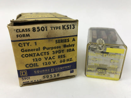 SQUARE D 8501 KS13 RELAY CONTACTS 3PDT 10A 120 VAC RES COIL 120V 60HZ *NEW*