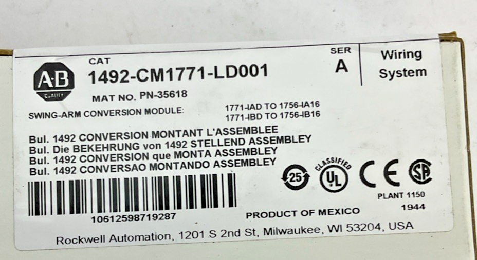 ALLEN BRADLEY 1492-CM1771-LD001 SWING-ARM CONVERSION MODULE SER.A