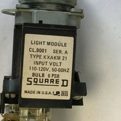 SQUARE D 9001KXAKM21 LIGHT MODULE SER.A W/ PUSH BUTTON 120V 60HZ 9001KA-1 SER.G
