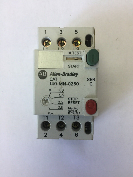 ALLEN BRADLEY 140-MN-0250 MANUAL MOTOR STARTER 600V 3 PH 1.5 HP SER C 1.6-2.5A