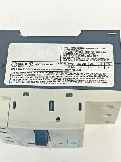 SIEMENS - 3RV1011-0EA15 & 3RV1901-1E-CIRCUIT BREAKER W/ SWITCH TRANSVERSE