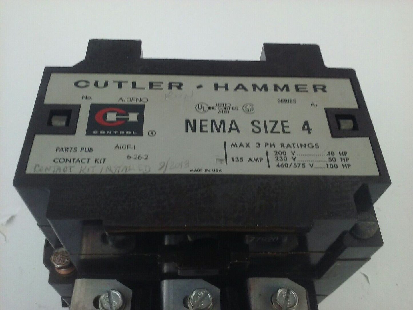 CUTLER HAMMER A10FN0 SER. A1 STARTER SIZE 4 3P 135A 575V 100HP 120V COIL C320KB8