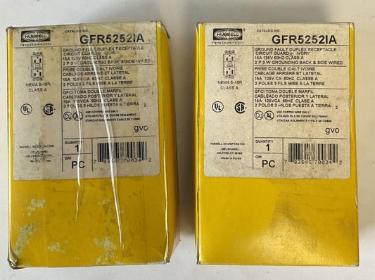 HUBBELL GFR5252IA DUPLEX RECEPTACLE 15A 125V 2POLE 3WIRE ***LOTOF2***