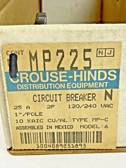 CROUSE-HINDS *BOX OF 1* - MP225 - 2 POLE, 25 A, 240 VAC CIRCUIT BREAKER