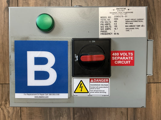 DAYKIN GOMDGTB-01 DISCONNECT SWITCH PRI 480V 4.6A SEC 120V 16.7A TF2000N-4024