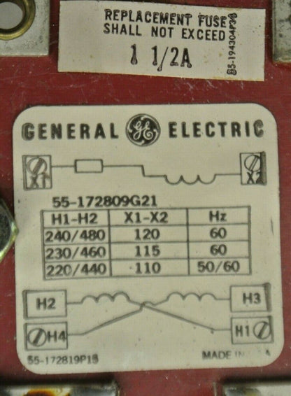 GENERAL ELECTRIC 55-172809G21 TRANSFORMER / 1-1/2A / 240-480V PRIMARY / 120V SEC