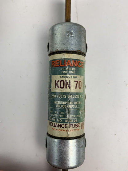 Brush Reliance KON 70 70A 250V Fuse "Lot of 3"