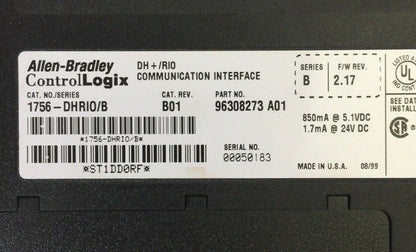 ALLEN BRADLEY 1756-DHRIO SER B DH+/RIO COMMUNICATION INTERFACE CAT REV B01 F/W
